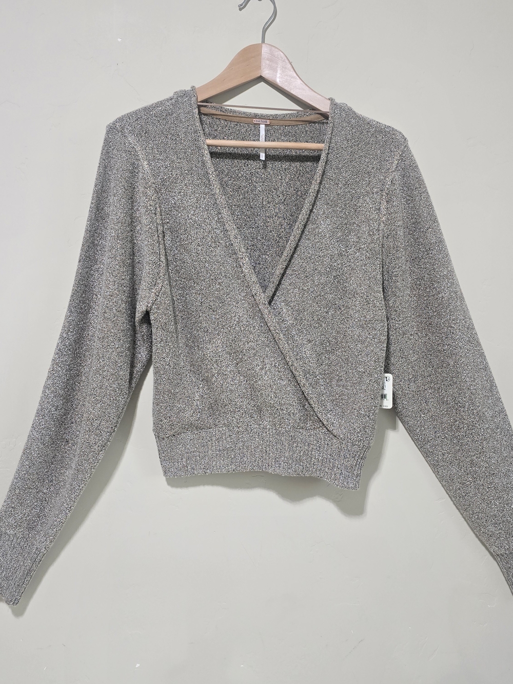 NWT Free People Going For Gold Metallic Faux Wrap Surplice Sweater Large Shimmer